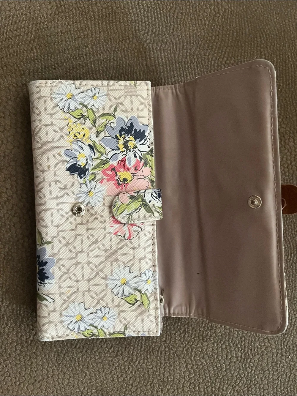 Floral Printed Wallet Clutch with Brown Strap